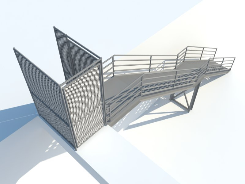 ARC-VIS-07_108: Photorealistic 3D CGI Study of Hot-Dip Galvanized Technical Staircase